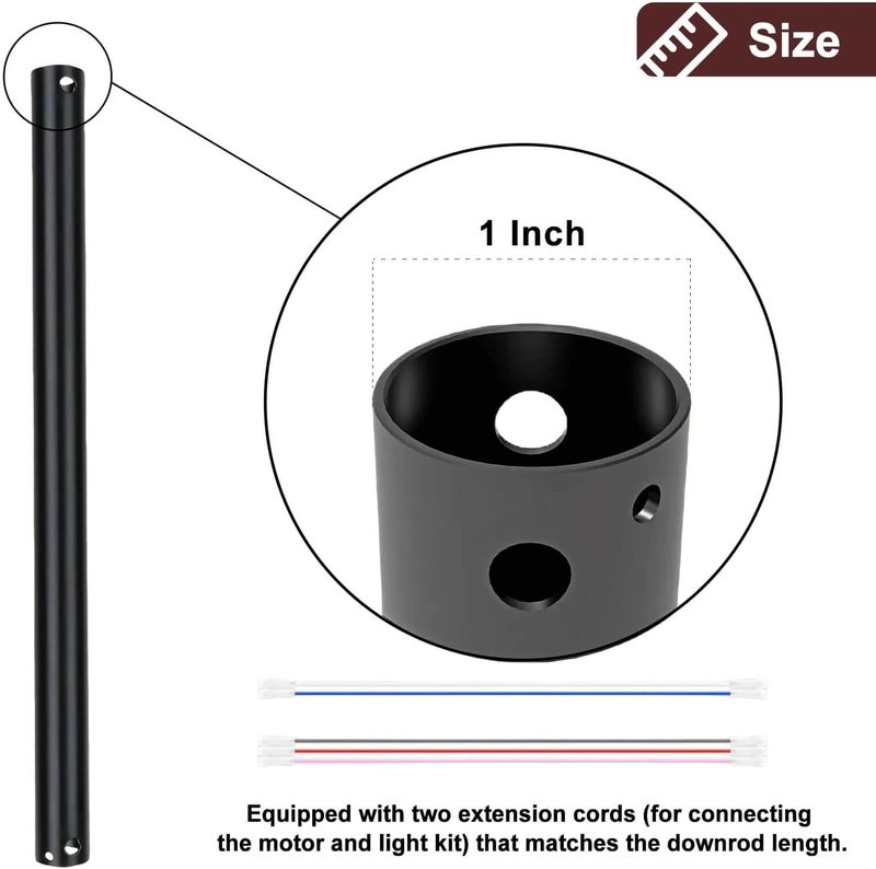 FEHEED 4 Inch Ceiling Fan Downrod, 1" Diameter Matte Black Ceiling Fan Extension Rod (No Threads) with 5 x 18-AWG Wires,Universal Down Rods for Ceiling Fans,Easy Installation - Image 3
